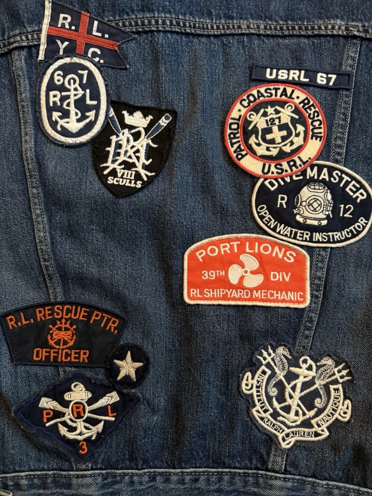 Polo Ralph Lauren Small Trucker Patch Jacket RRL  Preppy Patchwork VTG Nautical image 3
