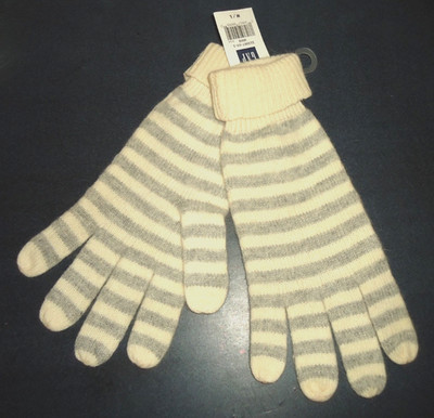 GAP Women's Knit Striped  Gloves Lambs Angora Wool Rabbir Hair Size-M/L