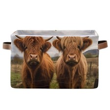 Storage Basket Scottish Highland Cow Rectangular Collapsible Canvas Shelves S...
