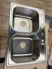 33x22 Drop In Topmount Double Bowl Kitchen Sink 18 Gauge Stainless Steel Sink