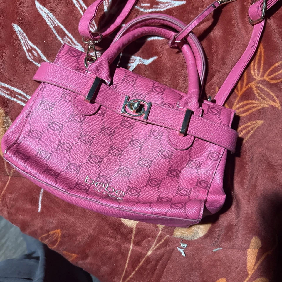 bebe Pink Monogram Mini Satchel Crossbody Purse Gold Hardware Y2K Bag - Image 2 of 4