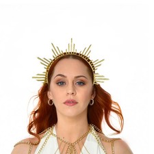 Halo Crown Sunburst Spiked Crown Mary Goddess Headpiece Sun Gold Headband for...