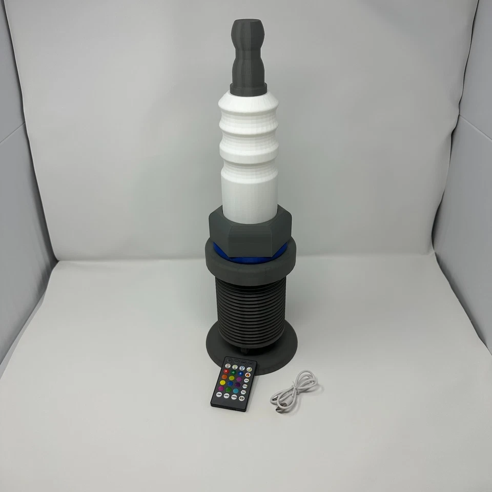 Spark Plug Lamp – Rechargeable RGB Light with Remote –Garage Decor - Image 2 of 4