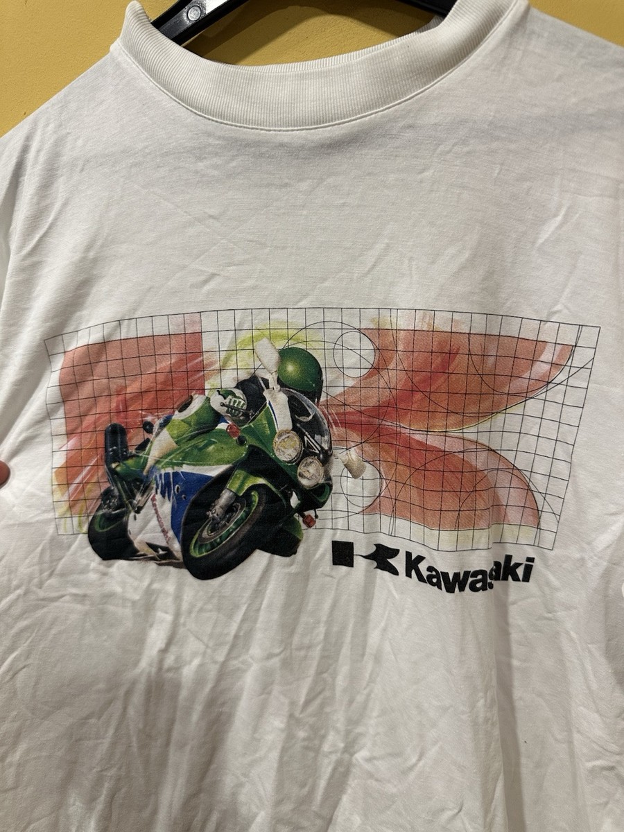 JAPAN VINTAGE 陸上自衛隊ワークシャツ ビンテージ 80s 90s Vintage 90s Kawasaki Print T-Shirt Japan Motorcycle Racing