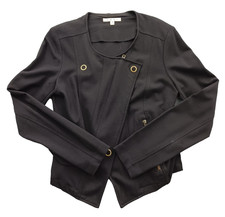 CAbi Women S Blazer Black Rayon Open Front Gold Grommet Zip Sleeve Work Chic