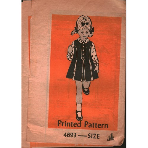 Vintage Simplicity 4693 Girls Dress Jumper Sewing Pattern Sz 4 Retro Mid Century