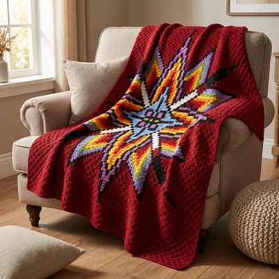 Fertig C2C Häkeldecke Burgund Stern Groß Regenbogen Steppdecke Wollüberwurf Afghan