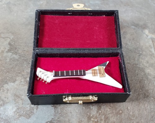 Miniature Electric Guitar V Shaped Prop Model White and Black w/Case 2 7/8" Long - Picture 2 of 5