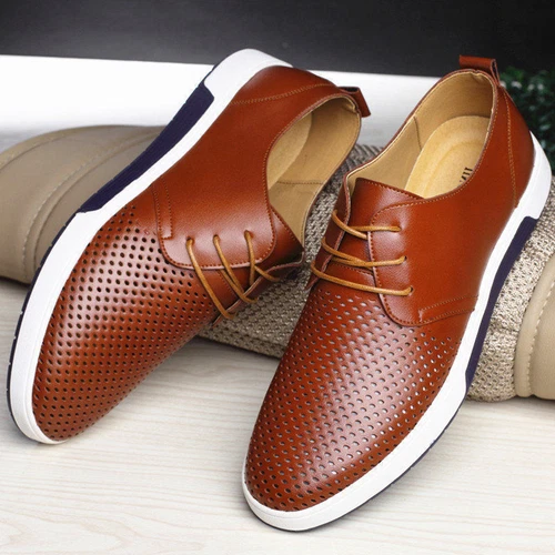 Hombres Zapatos Informales Británicos de Cuero Tenis con Cordones Oxford Transpirables - Imagen 6 de 30