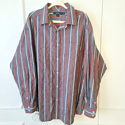 SEAN JOHN White/Red Striped Long Sleeve Button Down Gray Shirt Sz 3XL Back Hit