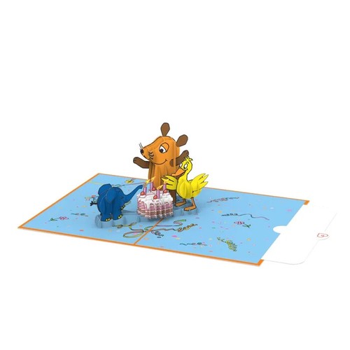 POP UP 3D Klappkarte* Die Maus® Happy Birthday* Blauer Elefant Gelbe Ente Torte - Bild 4 von 5