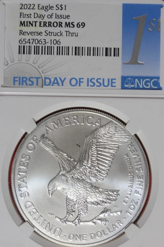 2022 NGC MINT ERROR MS69 REVERSE STUCK THRU AMERICAN SILVER DOLLAR #B48050