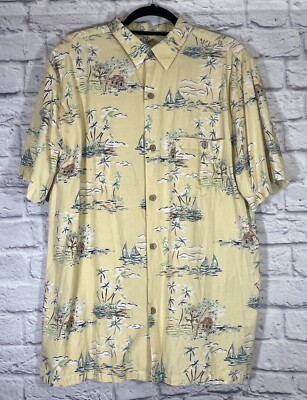 Joe Marlin Men's Button Shirt Size L Yellow Tropical Palm Comfort Fit Collared