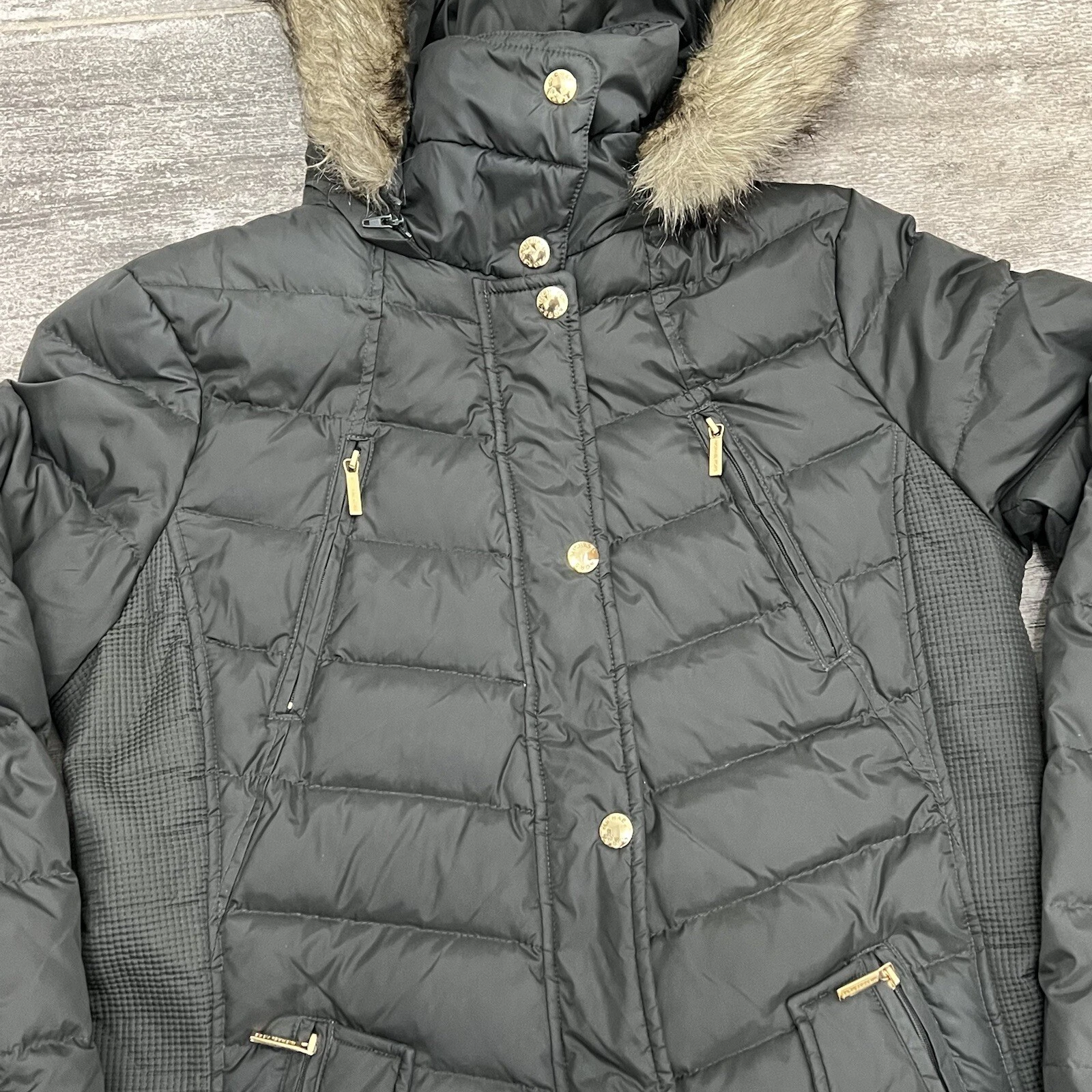 Michael Kors Piumino Piumino Parka Cappuccio in Pelliccia Finta Verde Oliva Donna M Cappotto