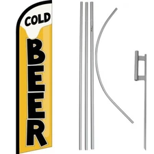 Cold Beer Windless Banner Flag & 16' Flagpole Kit /Ground