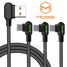 3 Pack Mcdodo 90 Degree USB Cable Lot LED Fast Charge Data For iPhone Charger SE