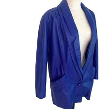 D'linea Leather Jacket Blue Womens Size Small Vintage Oversized Made In Korea
