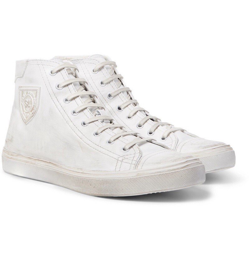 Sneaker alta Saint Laurent Bedford in pelle bianca invecchiata $695 taglia 6 EU 36