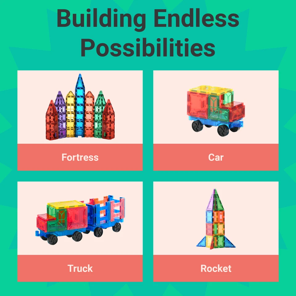 Playbees Magnetic Building Tiles 100 Piece Set Magnet Building Blocks for Kids - Image 4 of 4