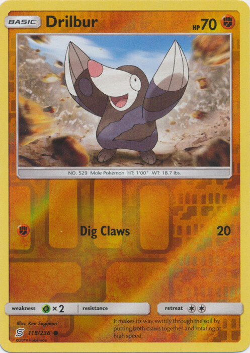 LP Pokemon Drilbur - 118/236 - Common - Reverse Holo Lightly Played Unified Mind