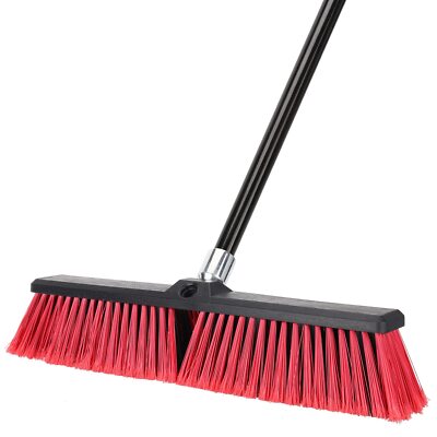 18 Inches Push Broom Outdoor Garden Broom With 63'' Long Handle For Deck Driveway