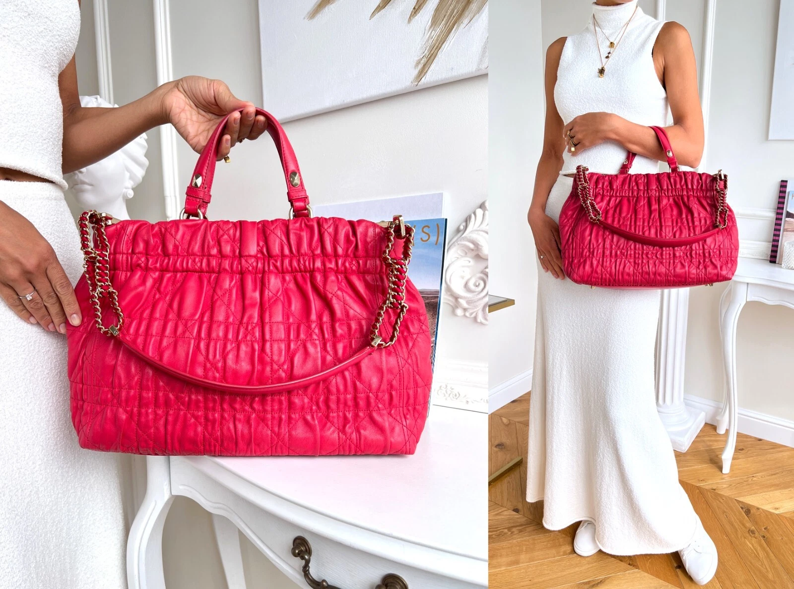 Sac matelassé Christian Dior Red Delices Gaufre Cannage cuir souple B0727