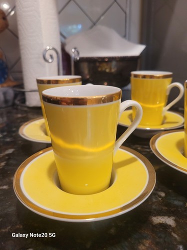 Vtg Fitz And Floyd Expresso Cups And Saucers Mcm Yellow - Picture 2 of 5