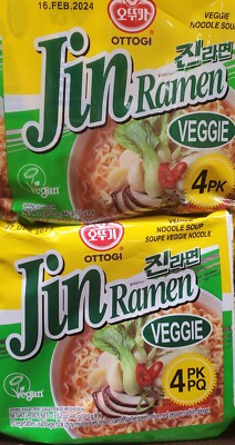 OTTOGI Jin Ramen Veggie Instant Korean Veggie Noodle Soup Vegan 3.88Oz Pack of 8