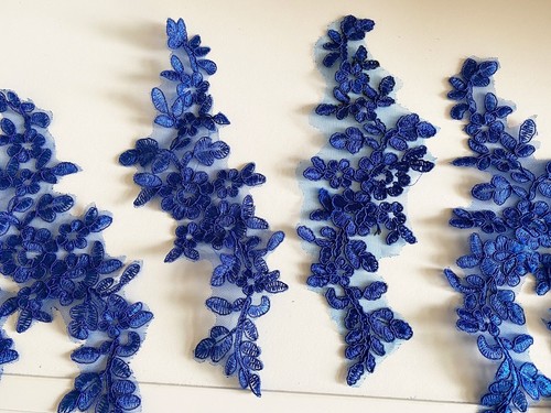 Bundle 7pcs Royal Blue floral lace applique sew on embroidered tulle lace motif - Picture 4 of 7