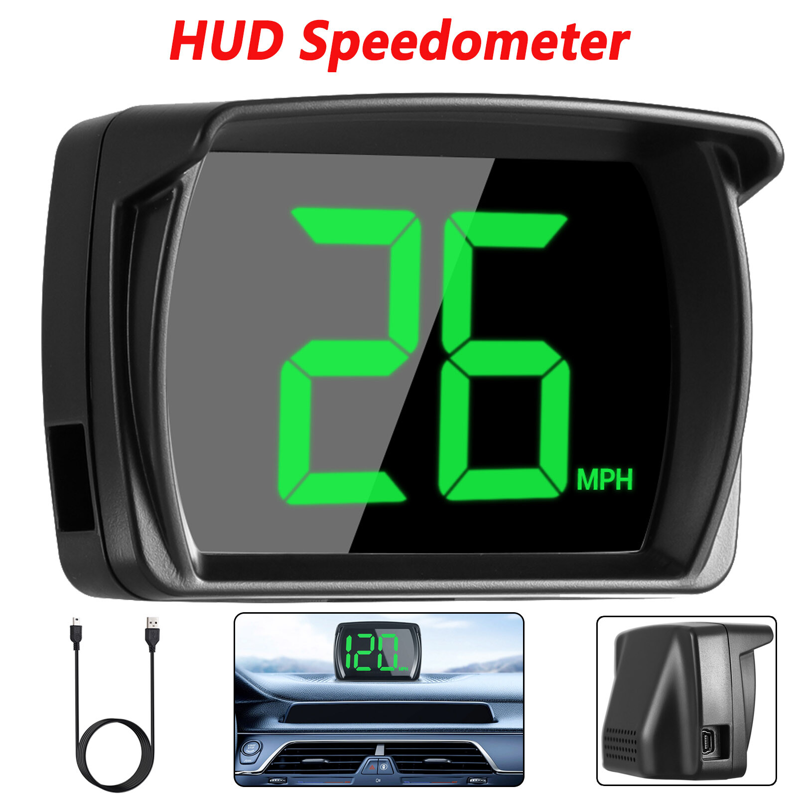 Universal Smart Car HUD GPS Speedometer with ABS in MPH HD Display