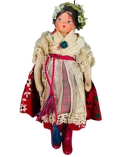 vtg Peasant Doll w red boots painted face