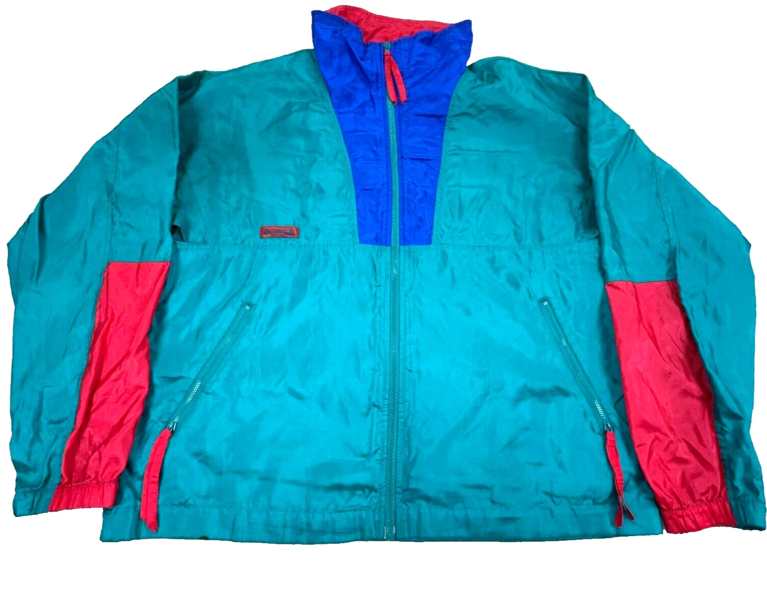 Vintage Columbia Jacket Men Medium Blue Green Windbreaker Teal 90s Packable *