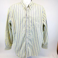 Chaps Button Up Dress Shirt 100% Cotton Yellow Gray Striped Mens Size Large.