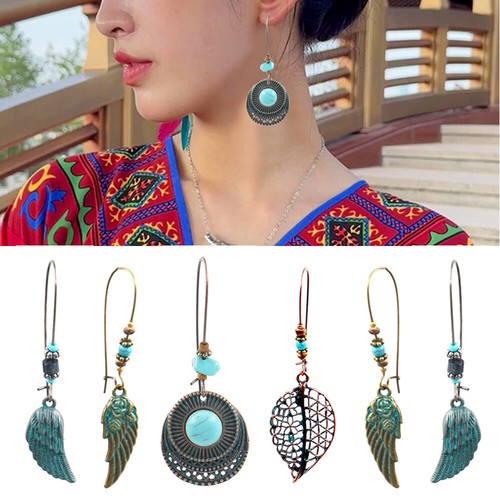 Boucles d'oreilles + collier vintage avec pierre turquoise