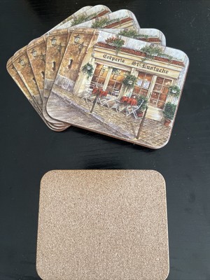 Cork Backed Coasters Set Of 6 Coasters 4  Creperie St Eustache Bistro NEW