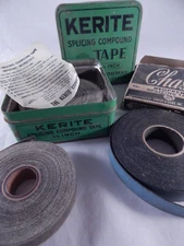 Vintage KERITE & CHASE TAPE Tin Box Advertisement Full Rolls Neoprene Splicing
