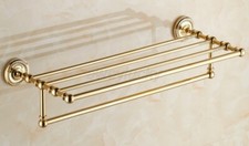 Gold Color Brass Bathroom Accessories Towel Rail Holder Storage Rack Shelf