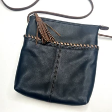 ILI New York Leather Black Crossbody Bag w/ Back Zip Compartment