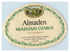 1970's-80's Almaden Vineyards Mountain Chablis California Wine Label Original S8