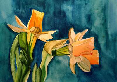 Daffodil Painting Watercolor Original Art Flower Artwork Floral Botanical