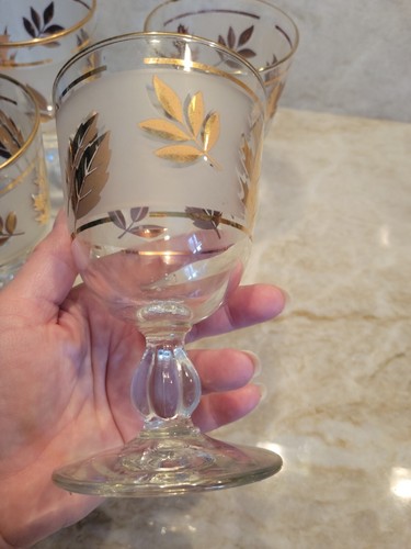 Vintage Libbey Gold Leaf Footed Water Wine Glasses Goblets X 4 - Picture 4 of 5