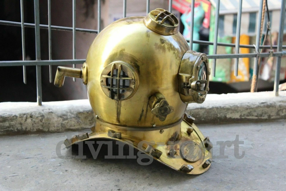 Casco de buceo de hierro de latón antiguo de 18" Morse U.S Navy Mark V tamaño completo regalo Foto 4 de 4