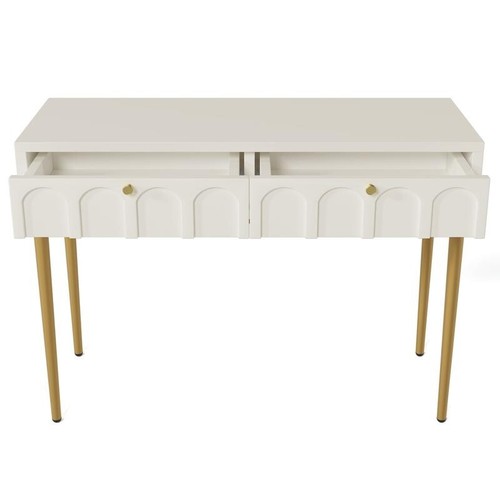 White Dressing Table with 2 Drawers & Gold Legs – Bedroom Makeup Desk - Picture 9 of 12