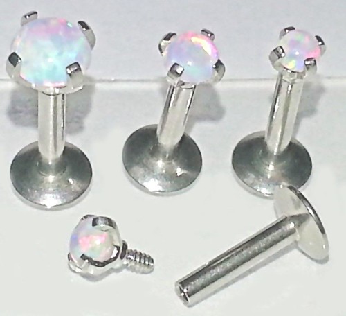 16g 2,2.6 or 3.6mm~ PRONG WHITE OPAL Cartilage TRIPLE FORWARD HELIX Ear Stud Bar - Picture 4 of 14