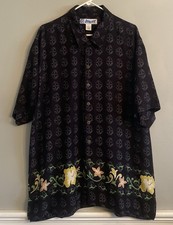 Mens Black Tropical Floral Hawaiian Button Up Shirt 100 Rayon Short Sleeve XL