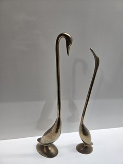 Vintage Pair Brass Swans Geese 17in. & 18in. Figurines MCM Mid Century