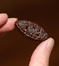 antique Chinese hediao carved nut with imperial inscription, museum quality RARE