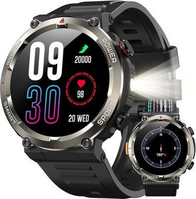 IOWODO Smartwatch Herren 2025 1,45'' Touchscreen 100 Tage Akku Schwarz Aluminium
