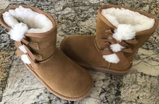 KOOLABURRA by UGG VICTORIA SHORT CHESTNUT SUEDE FAUX FUR BOOTS GIRLS USA SIZE 9