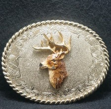 XE19135 NOS VINTAGE 1978 BUCK HEAD DEER ANIMAL ARTWORK MENS BELT BUCKLE